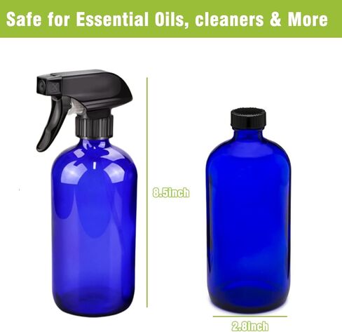 16oz Glass Spray Bottles,2-Pack Refillable Empty Spray Bottl for Cleaning, Hair Care, Plants - Adjustable Nozzl - Blue in Kuwait