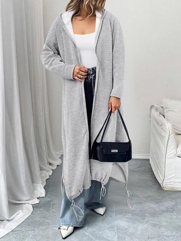 Women Casual Double Zip up Hoodies Sweatshirt Long Hoodie Drawstring Hem Jacket Fashion Clothing S-XL in Saudi Arabia