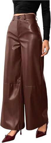 Floerns Women's High Waisted Leather Pants Straight Leg Dressy Casual Trousers in Saudi Arabia