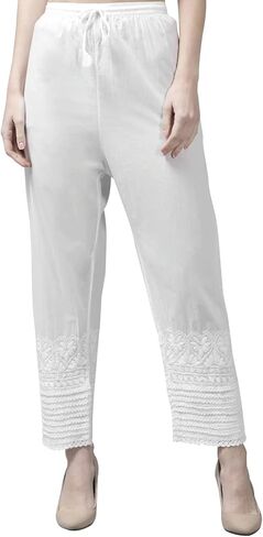 Ada Hand Embroidered Lucknowi Chikankari White Cotton Palazzo Pant for Women A711151 in Saudi Arabia