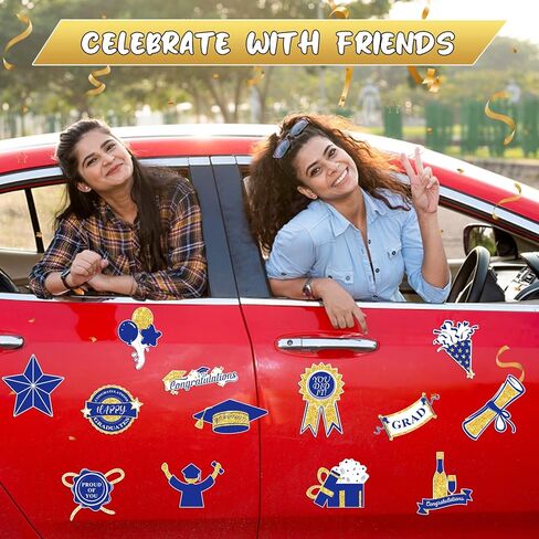 15 قطعة مغناطيس سيارة التخرج 2025 ديكورات سيارة التخرج، ملصقات مغناطيسية لثلاجة السيارة مقاومة للماء، ملصق مغناطيسي لتهنئة التخرج فخور بك لباب جراج السيارة سطح معدني (أزرق وذهبي) in Kuwait