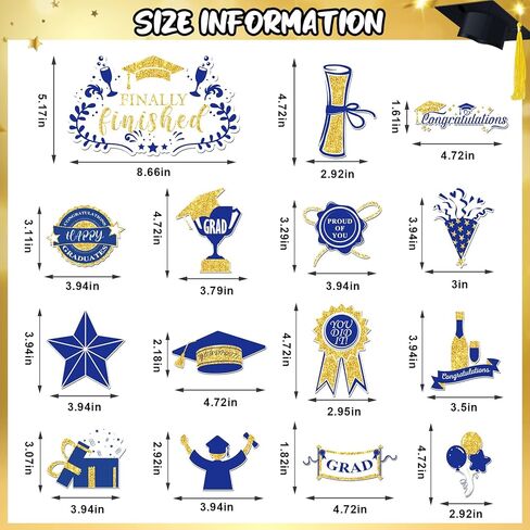 15 قطعة مغناطيس سيارة التخرج 2025 ديكورات سيارة التخرج، ملصقات مغناطيسية لثلاجة السيارة مقاومة للماء، ملصق مغناطيسي لتهنئة التخرج فخور بك لباب جراج السيارة سطح معدني (أزرق وذهبي) in Kuwait