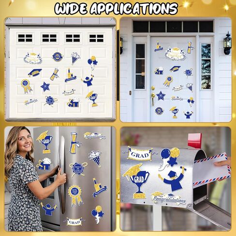 15 قطعة مغناطيس سيارة التخرج 2025 ديكورات سيارة التخرج، ملصقات مغناطيسية لثلاجة السيارة مقاومة للماء، ملصق مغناطيسي لتهنئة التخرج فخور بك لباب جراج السيارة سطح معدني (أزرق وذهبي) in Kuwait