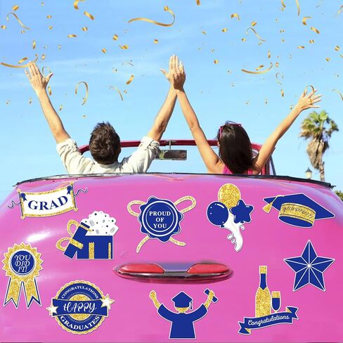 15 قطعة مغناطيس سيارة التخرج 2025 ديكورات سيارة التخرج، ملصقات مغناطيسية لثلاجة السيارة مقاومة للماء، ملصق مغناطيسي لتهنئة التخرج فخور بك لباب جراج السيارة سطح معدني (أزرق وذهبي) in Kuwait