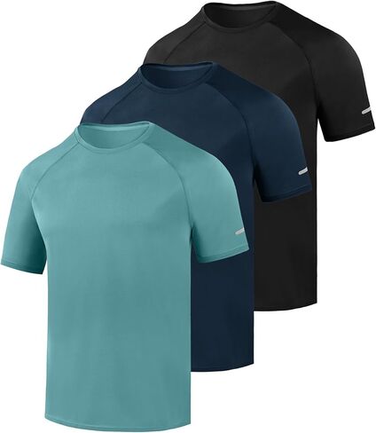 مجموعة من 3 قمصان رجالي للتمرين من Little Beauty، سريعة الجفاف وممتصة للرطوبة وأكمام قصيرة، تي شيرت رياضي للجري في صالة الألعاب الرياضية in Kuwait