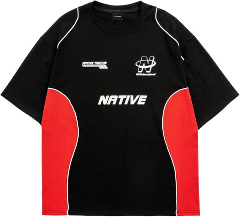 Men's Y2K Shirt Racing Graphic Tee Black Streetwear Baggy Vintage Contrast Color Graphic T-Shirts in Saudi Arabia
