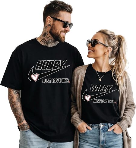 قميص Just Love Him / قميص Just Love Her - قمصان للأزواج في عيد الحب، قمصان متطابقة للأزواج وهدايا الزوج والزوجة متعددة in Saudi Arabia