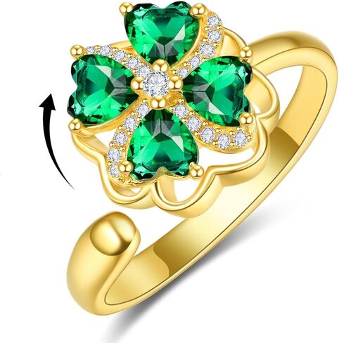 Dreamboat Sterling Silver Four Leaf Clover Shamrock Ring for Women Irish Fidget Spinning Rings for Anxiety Gold Plated St. Patrick's Day Jewelry Gifts in Saudi Arabia