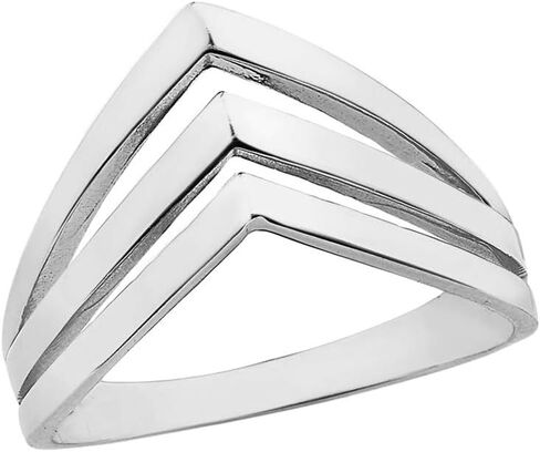 Women's 925 Sterling Silver Triple Chevron Ring V Shaped Band in Kuwait
