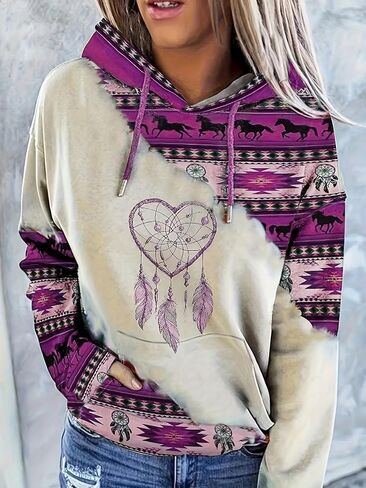 Women's Sweatshirt Printed Hooded Cowgirl Western Ethnic Style Print Hoodie Pullover in Saudi Arabia