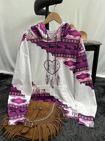 Women's Sweatshirt Printed Hooded Cowgirl Western Ethnic Style Print Hoodie Pullover in Saudi Arabia