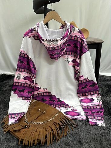 Women's Sweatshirt Printed Hooded Cowgirl Western Ethnic Style Print Hoodie Pullover in Saudi Arabia