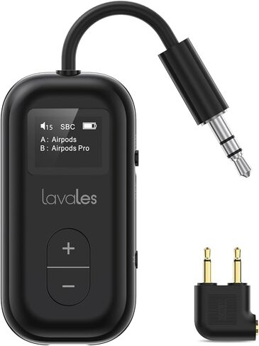 SafeFly Pro Bluetooth 5.3 Transmitter & Receiver Bluetooth Audio Adapter w/Screen for up to 2 Bluetooth Headphones; Use with Any 3.5 mm Jack on Airplanes, TVs, iPad/Tablets, Speakers and Auto in Kuwait