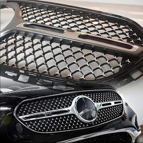 STSEV01 Front Bumper Grill Upper Grille Compatible with Mercedes Benz GLC Class X254 2023 2024 2025 GLC300/ GLC350e, Silver Chrome Diamond Style Replacement Grid Accessories in Kuwait