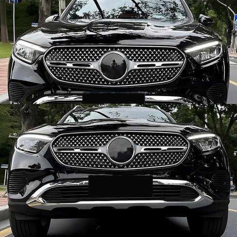 STSEV01 Front Bumper Grill Upper Grille Compatible with Mercedes Benz GLC Class X254 2023 2024 2025 GLC300/ GLC350e, Silver Chrome Diamond Style Replacement Grid Accessories in Kuwait