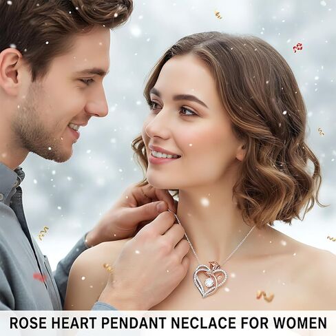 S925 Sterling Silver Necklace for Women, Rose Heart Pendant 18K Gold Plated, 1CT Moissanite, Gift for Wife Mom Daughter, Valentine's Day Anniversary Engraved in Saudi Arabia