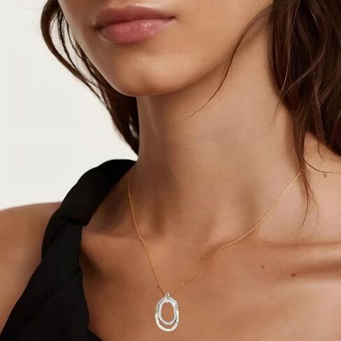 Jojomina Mixed Metal Necklace Gold and Silver Circle Pendant Two Tone Ring Necklaces for Women Western Boho Jewelry in Saudi Arabia