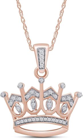 Crown Pendant Necklace for Women with 1/10 Ct Round Moissanite, Lab Grown or Natural Diamond in 14K Gold Plated 925 Sterling Silver, 18 Inch Chain Jewelry Gift for Her in Saudi Arabia