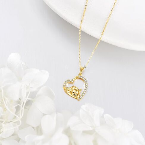 KECHO 14K الذهب الصلب قلادة الكلب للنساء حساسة الذهب مكعب زركونيا الذهب بوسطن جحر الكلب قلادة بوسطن جحر هدايا للأم والزوجة والأخت in Saudi Arabia