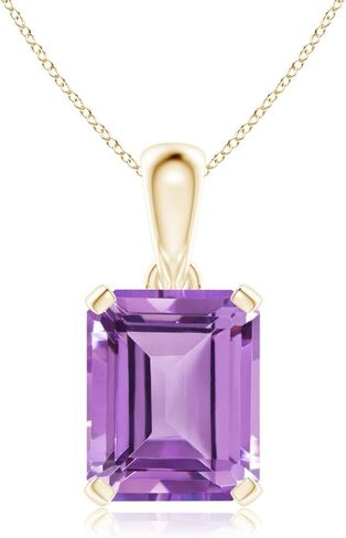 Angara Emerald-Cut Amethyst Solitaire Necklace in 14K Solid Gold/Platinum | Natural Prong-Set Amethyst Pendant for Women | February Birthday, Anniversary, Gemstone Jewelry Gift in Saudi Arabia