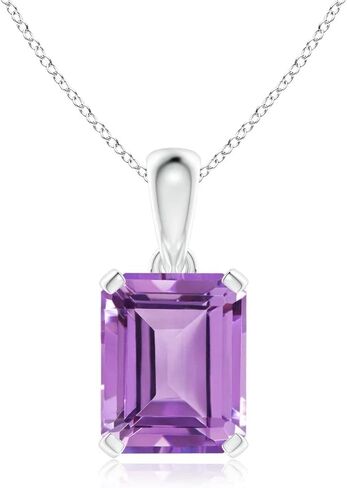 Angara Emerald-Cut Amethyst Solitaire Necklace in 14K Solid Gold/Platinum | Natural Prong-Set Amethyst Pendant for Women | February Birthday, Anniversary, Gemstone Jewelry Gift in Saudi Arabia