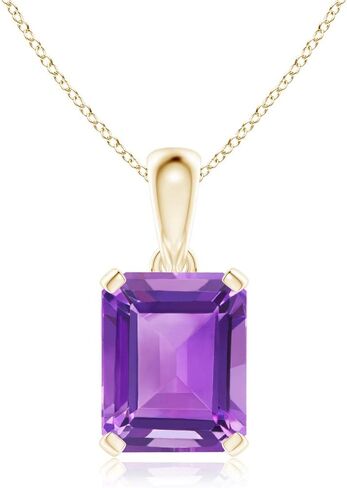 Angara Emerald-Cut Amethyst Solitaire Necklace in 14K Solid Gold/Platinum | Natural Prong-Set Amethyst Pendant for Women | February Birthday, Anniversary, Gemstone Jewelry Gift in Saudi Arabia
