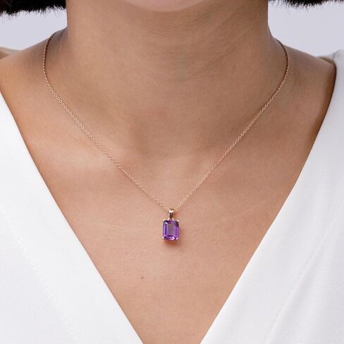 Angara Emerald-Cut Amethyst Solitaire Necklace in 14K Solid Gold/Platinum | Natural Prong-Set Amethyst Pendant for Women | February Birthday, Anniversary, Gemstone Jewelry Gift in Saudi Arabia