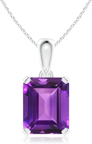 Angara Emerald-Cut Amethyst Solitaire Necklace in 14K Solid Gold/Platinum | Natural Prong-Set Amethyst Pendant for Women | February Birthday, Anniversary, Gemstone Jewelry Gift in Saudi Arabia
