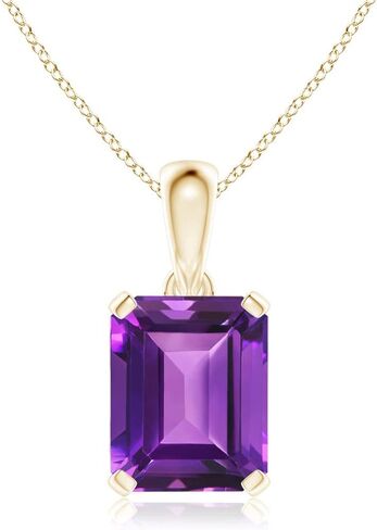 Angara Emerald-Cut Amethyst Solitaire Necklace in 14K Solid Gold/Platinum | Natural Prong-Set Amethyst Pendant for Women | February Birthday, Anniversary, Gemstone Jewelry Gift in Saudi Arabia