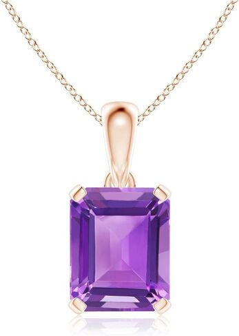 Angara Emerald-Cut Amethyst Solitaire Necklace in 14K Solid Gold/Platinum | Natural Prong-Set Amethyst Pendant for Women | February Birthday, Anniversary, Gemstone Jewelry Gift in Saudi Arabia