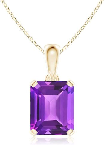 Angara Emerald-Cut Amethyst Solitaire Necklace in 14K Solid Gold/Platinum | Natural Prong-Set Amethyst Pendant for Women | February Birthday, Anniversary, Gemstone Jewelry Gift in Saudi Arabia