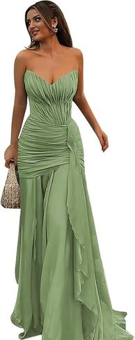 Elegant Strapless Sweetheart Neck Ruched Maxi Prom Dress for Women 2026 Flowy Chiffon Formal Evening Gown KN107 in Kuwait