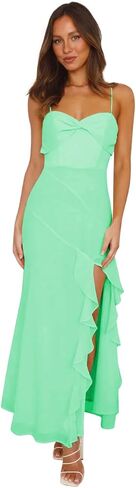 فساتين وصيفة العروس بأشرطة سباغيتي مكشكشة للنساء فستان طويل من الشيفون مطوي لحفلات الزفاف مع فتحة in Kuwait