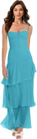 Spaghetti Straps Bridesmaid Dresses Ruffles Long Prom Dresses Waist Cascading Formal Party Dress in Saudi Arabia