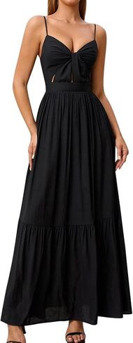 GLNEGE Women’s Summer Cut Out Wedding Guset Maxi Dress V Neck Smocked Beach Dresses Flowy A Line Casual Vacation Sundress in Kuwait