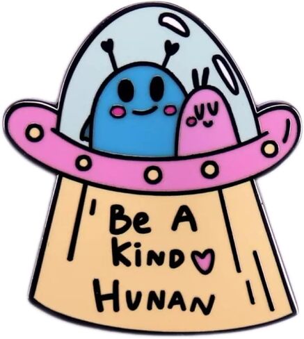 Cute Alien 'Be A Kind Human' Enamel lapel Pin Metal badge - Ideal for Clothing & Backpacks in Kuwait