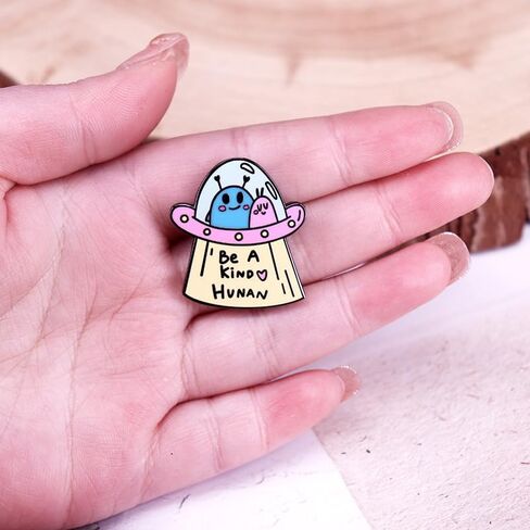 Cute Alien 'Be A Kind Human' Enamel lapel Pin Metal badge - Ideal for Clothing & Backpacks in Kuwait