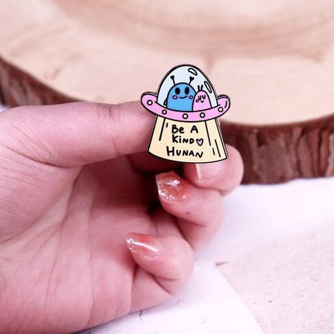 Cute Alien 'Be A Kind Human' Enamel lapel Pin Metal badge - Ideal for Clothing & Backpacks in Kuwait