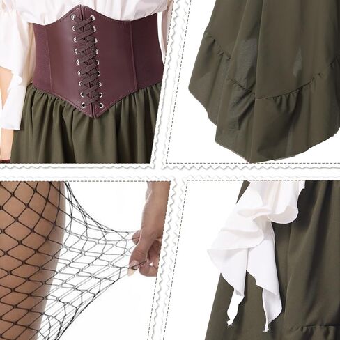 Renaissance Dress Women Medieval Costume Ren Faire Outfit with Flower Crown Necklace Corset Belt for Halloween Cosplay in Kuwait