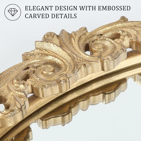 مرآة حائط مقوسة عتيقة، مرآة بإطار معدني متعثر مع سطح زخرفي منحوت منقوش للحمام وغرفة المعيشة وغرفة النوم، لمسة نهائية ذهبية عتيقة (26 × 18 بوصة) in Kuwait