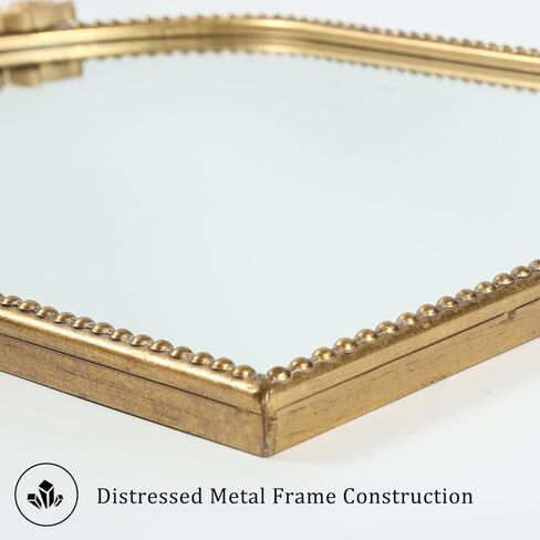 مرآة حائط مقوسة عتيقة، مرآة بإطار معدني متعثر مع سطح زخرفي منحوت منقوش للحمام وغرفة المعيشة وغرفة النوم، لمسة نهائية ذهبية عتيقة (26 × 18 بوصة) in Kuwait