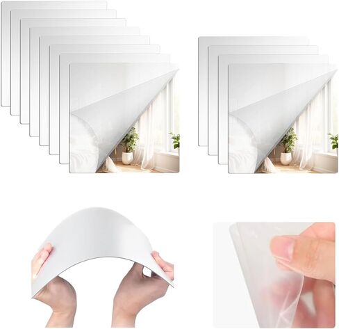 بلاط مرآة أكريليك مقاس 12 بوصة × 12 بوصة، 12 قطعة من المرايا المربعة من الأكريليك ذاتية اللصق للصالة الرياضية، أوراق بلاط مرآة كاملة الطول بدون إطار لتزيين الحائط وغرفة المعيشة وغرفة النوم (سمك 2 مم) in Kuwait