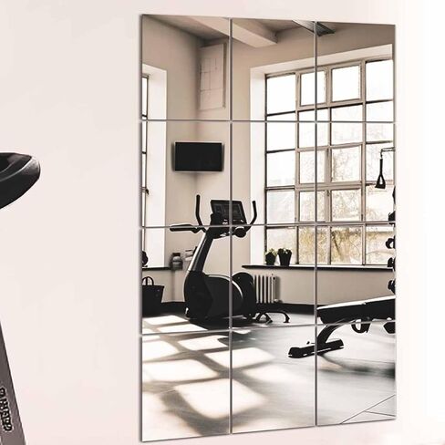 بلاط مرآة أكريليك مقاس 12 بوصة × 12 بوصة، 12 قطعة من المرايا المربعة من الأكريليك ذاتية اللصق للصالة الرياضية، أوراق بلاط مرآة كاملة الطول بدون إطار لتزيين الحائط وغرفة المعيشة وغرفة النوم (سمك 2 مم) in Kuwait