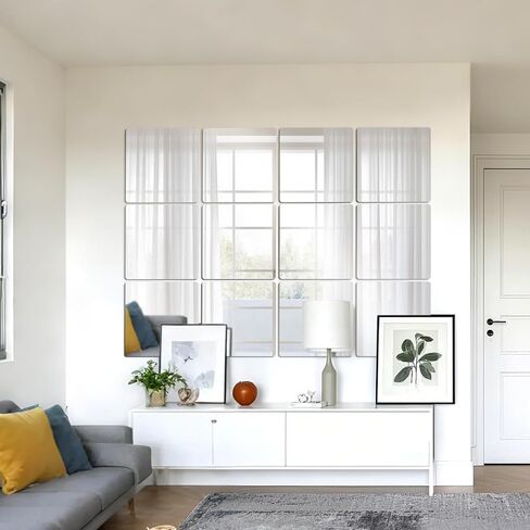 بلاط مرآة أكريليك مقاس 12 بوصة × 12 بوصة، 12 قطعة من المرايا المربعة من الأكريليك ذاتية اللصق للصالة الرياضية، أوراق بلاط مرآة كاملة الطول بدون إطار لتزيين الحائط وغرفة المعيشة وغرفة النوم (سمك 2 مم) in Kuwait