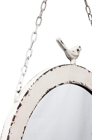 Vintage Large Round Mirrors for Wall Decor 19 Inch, Rustic Distressed White Hanging Mirror with Bird and Iron Chain, Farmhouse Metal Circle Wall Mirrors Decorative for Living Room Entryway in Saudi Arabia
