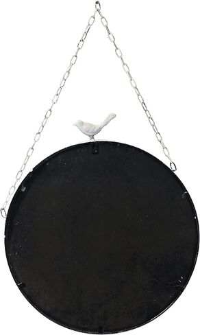 Vintage Large Round Mirrors for Wall Decor 19 Inch, Rustic Distressed White Hanging Mirror with Bird and Iron Chain, Farmhouse Metal Circle Wall Mirrors Decorative for Living Room Entryway in Saudi Arabia