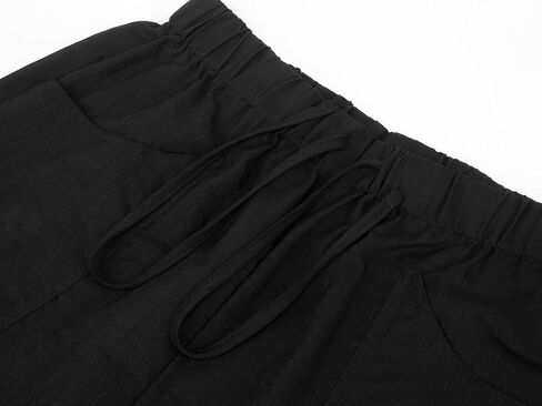 Womens Causal Wide Leg Pants Drawstring Elastic Waist Frayed Hem Flowy Palazzo Beach Pants Trousers with Pockets in Saudi Arabia