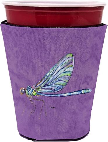 Caroline's Treasures 8865RSC Dragonfly on Purple Red Cup Hugger Cup Cooler Sleeve Hugger Machine Washable Drink Sleeve Hugger Collapsible Insulator Beverage Insulated Holder in Saudi Arabia