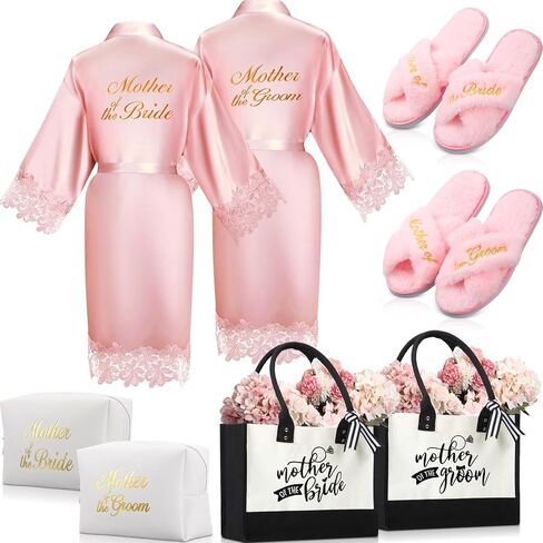 Bonuci 8 Pcs Mother of the Bride and Groom Gifts Bridal Robes Totes Slippers Makeup Bags for Mom Mother in Law Wedding Party(White) in Saudi Arabia