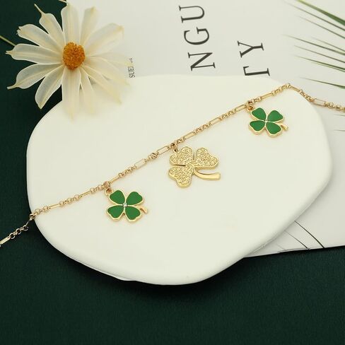 Clover Bracelet Anklet for Women 18K Gold Plated Cubic Zirconia Dainty Irish Lucky Four Leaf Clover & Shamrock Adjustable Anklets Bracelets Trendy Jewelry St. Patrick's Day Gifts in Saudi Arabia